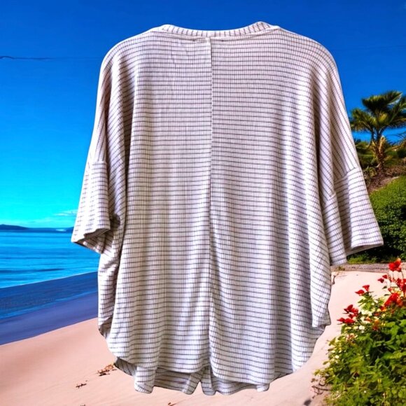 Forever 21 Oversized Top Jersey Tunic Button Front Striped Womens Medium - Picture 3 of 5